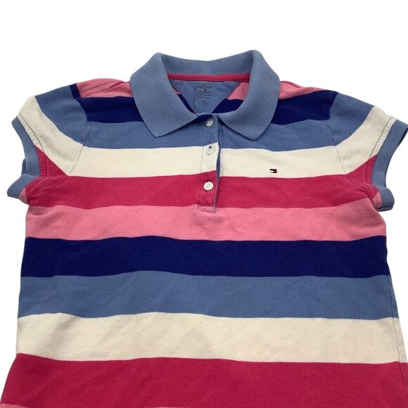Tommy Hilfiger Girls Striped Polo Shirt L 12/14 Collared Short Sleeve Multicolor - Picture 4 of 10